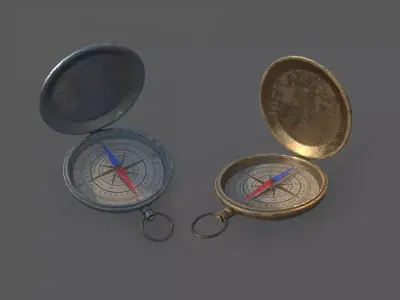 Compas Bronze and Silver metal Low-poly 3D model