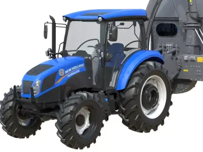 New Holland WorkMaster Tractor and Dump Trailer   Low-poly 3D model