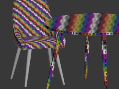 Dining Set round table with four chairs 3D model