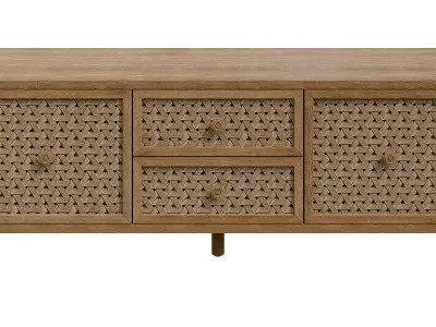 Mid-Century Modern Rattan Distressed Tv Stand Low-poly 3D model