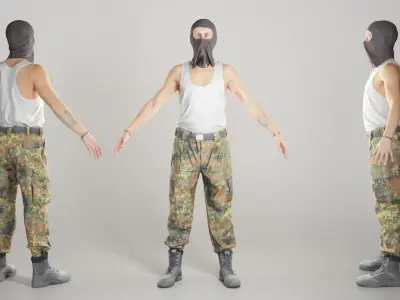 Man in balaclava ready for animation 336 Low-poly 3D model