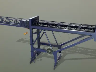 PBR Port Container Crane - Blue Dark Low-poly 3D model