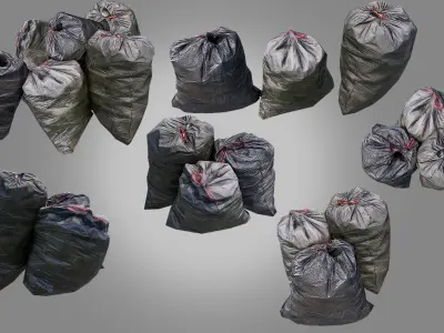 4 Trash Bag Bundle Low-poly 3D model