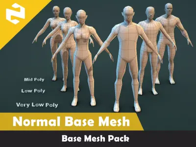 Base Mesh Pack - Family Base Mesh Low-poly 3D model purchase