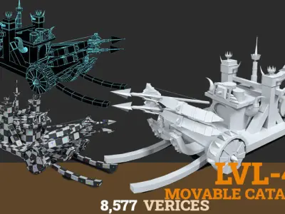 17 Base-Mesh Catapult Low-poly 3D model