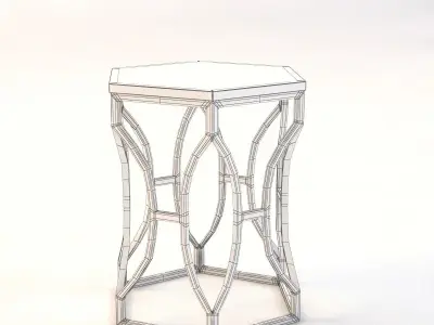 Roja Antique Gold Leaf Cream Marble Hexagonal Side Table 3D model