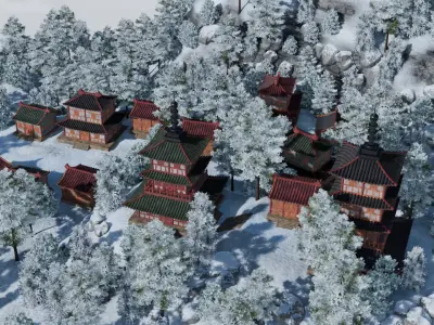 Snowy Mountain Village 3D model 8