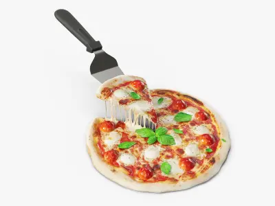Pizza Margherita Sliced with Stretchy Cheese 3D model