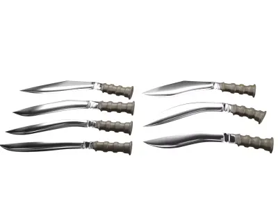 7 Kukri Knives LOW POLY Low-poly 3D model