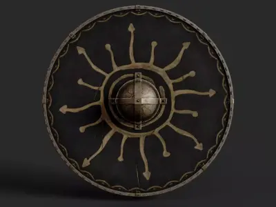 Slavic round leather shield-painted black with Sun symbol Low-poly 3D model