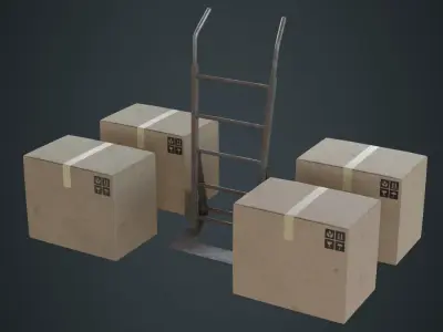 Hand Truck And Boxes 1B Low-poly 3D model