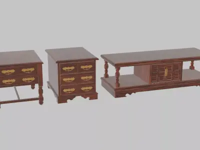 1980 Vintage Living Room Coffee and End Table Set 3D model