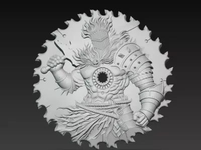 Flaming Knight Saw Blade Armor Warrior Medallion 3D Model 3D print model
