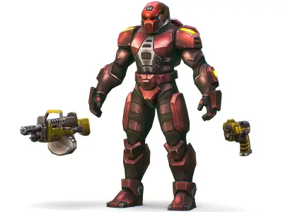 Cartoon Sci-Fi Cyborg Drone Heavy Machine Gunner Low-poly 3D model 4