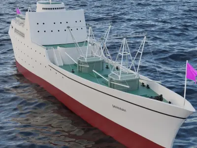 Steamer boat -3d low poly model Low-poly 3D model