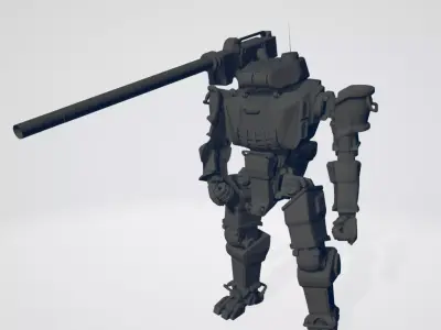 Futuristic mech with mounted tank canon 3D print model