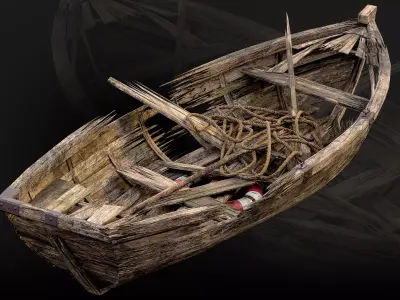 Old Broken Boat  Low-poly 3D model