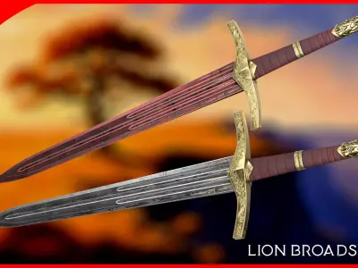 Damascus Lion Sword - Game-Ready Oathkeeper Inspired Broadsword Low-poly 3D model