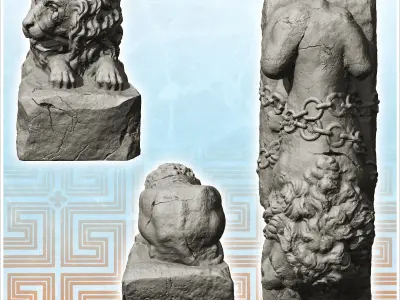 Statue of elongated lion damaged version 3 - Ancient Classic Old 3D print model