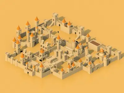 Isometric Cartoon Low Poly Medieval Castle 3D model Low-poly 3D model