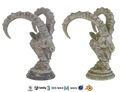 Goat bust stone statue Low-poly 3D model