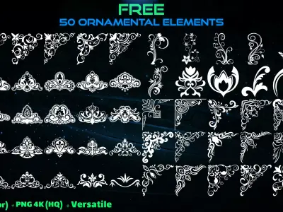 50 Free Hand Painted Alpha Ornamental Elements - Part of Vol 6 Texture