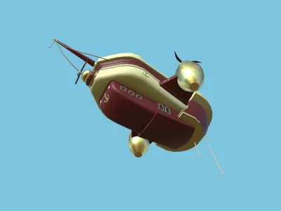 Cartoon Airship 10 - Red Yellow - Low Poly Ship Low-poly 3D model
