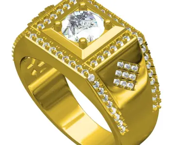 Antique Round Diamond Engagement Ring for Men 3D print model