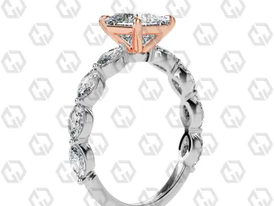 Ring 88 Princess Shape marquise on shanks with Gems 3D print model
