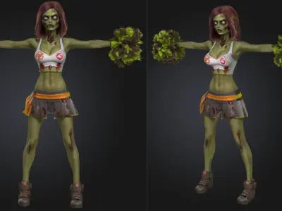 Stylized Zombie Cheerleader Girl Low-poly 3D model