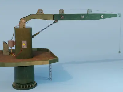 Green Metallic Rusted Davit Low-poly 3D model