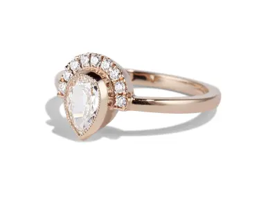 Antique pear cut with nine round white brilliant Diamond Ring 3D print model