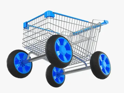 Shopping cart with large wheels 01 3D model