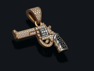 Gun revolver pendant with gemstones 3D print model