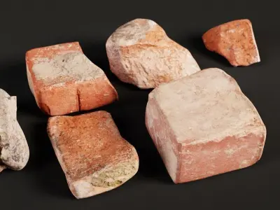 Brick Pieces  Low-poly 3D model