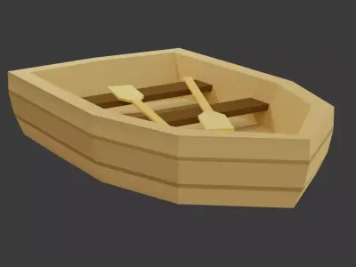 LowPoly boat with oars Free low-poly 3D model