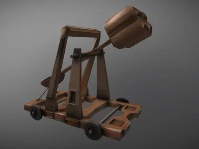 Trebuchet wooden catapult Low-poly 3D model