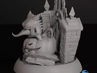 Gengar Pokemon Halloween Diorama- Multi-part 3D Printable STL 3D print model