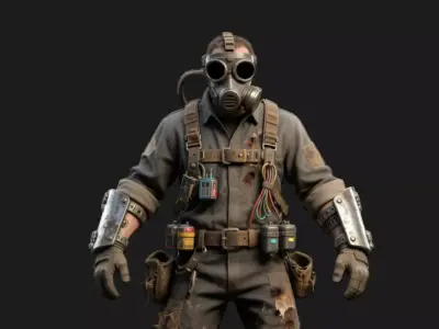 Post-Apocalyptic Wasteland Mechanic Low-poly 3D model