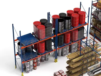 Industrial Warehouse Rack Storage Set Low-poly 3D model