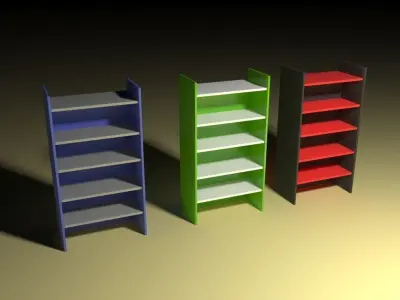 bookcase different colored bookshelves in row 3D model