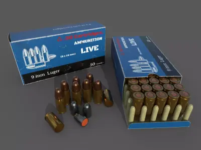 Ammo boxes and cartridges 9x19 mm 3D model
