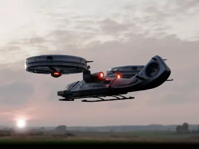Red Finch Flying Combat System - Sci-fi Aircraft Low-poly 3D model