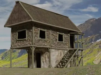 Medieval low-poly house Free low-poly 3D model