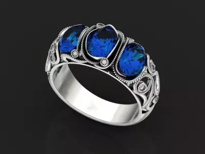 Antique Victorian Three Stone Ring 1452 3D print model