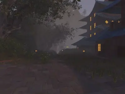 Mountain Village At Dusk 3D model buy