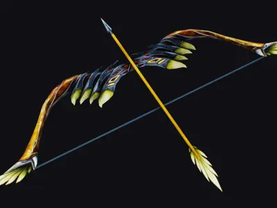 Bow Fantasy Wooden Throw Weapon Firearms Legendary Equipment Low-poly 3D model