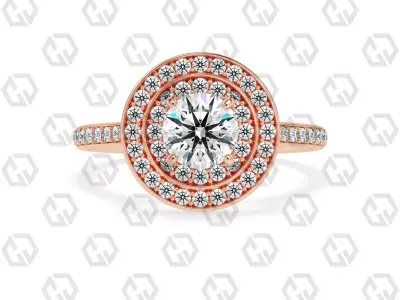 Ring 209 Round Shape Cathedral Double Halo pave set with Gems 3D print model