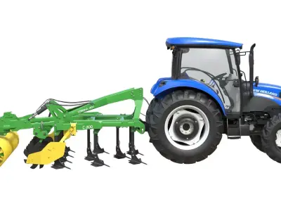 New Holland WorkMaster Tractor and Hybrid Field Cultivator  Low-poly 3D model