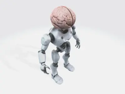 Robot with human brain 3D model
